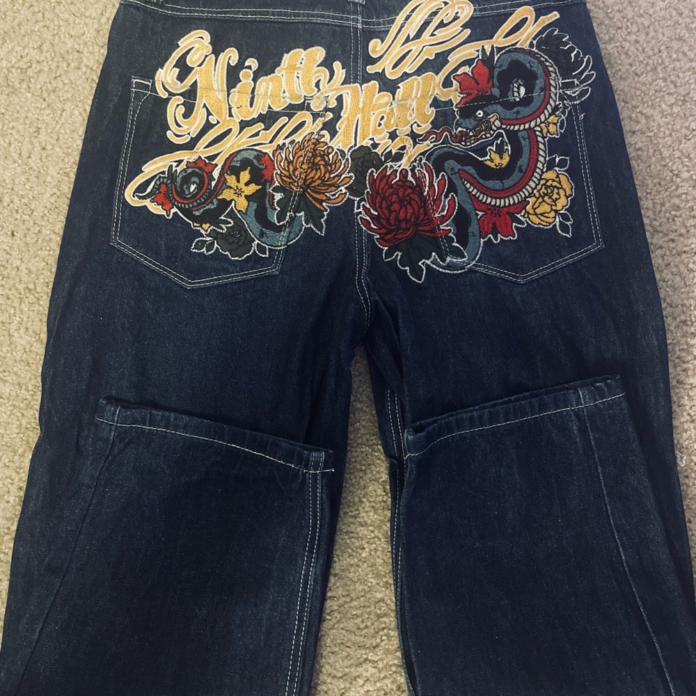 Embroidered Dragon Denim Jeans